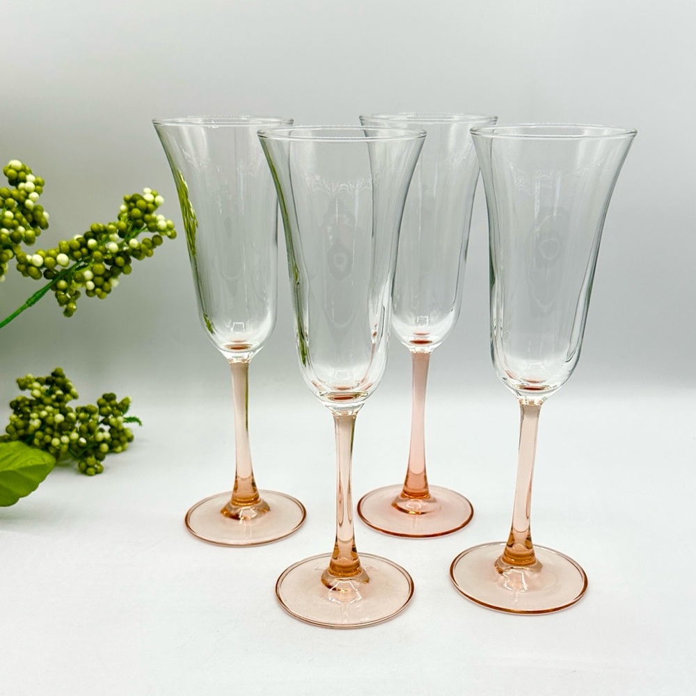 4 Luminarc Rose Colored Stemmed, Flared Flutes. France